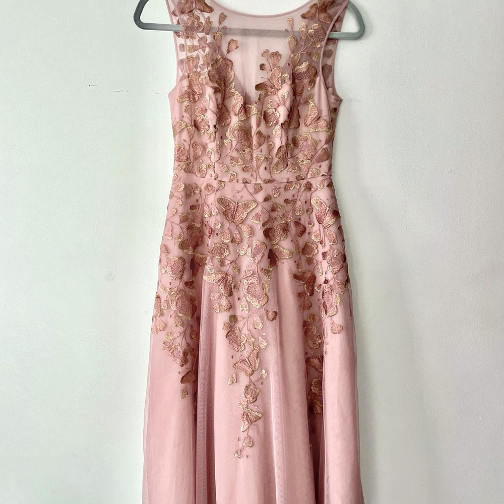 Tea Length Pale Pink crinoline dress, embroidery lace iridescent Butterflies 🦋